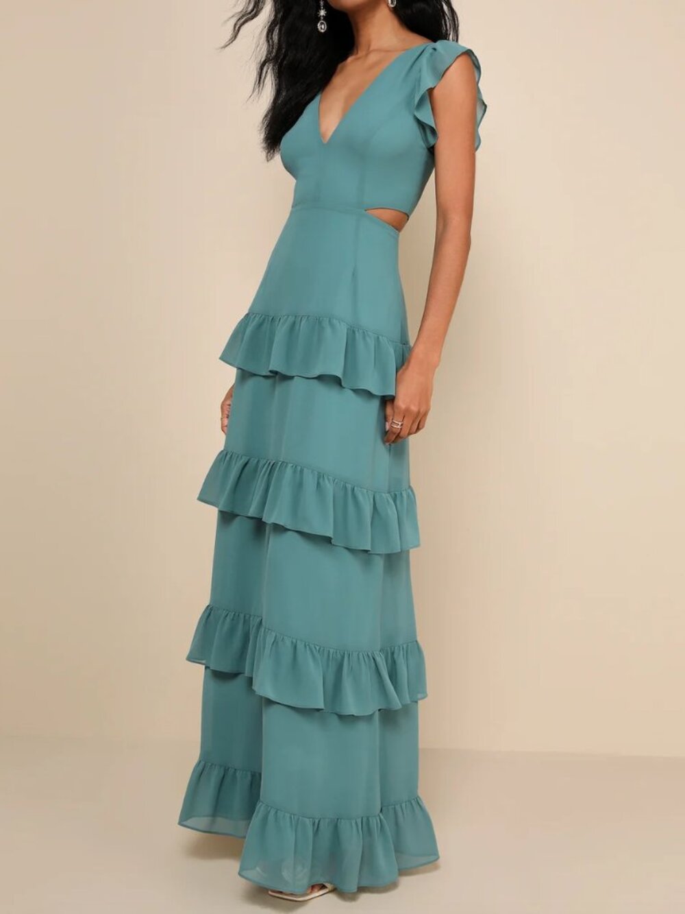 Elegant Mentality Teal Blue Ruffled Tiered Cutout Maxi Dress 2 from Lulus